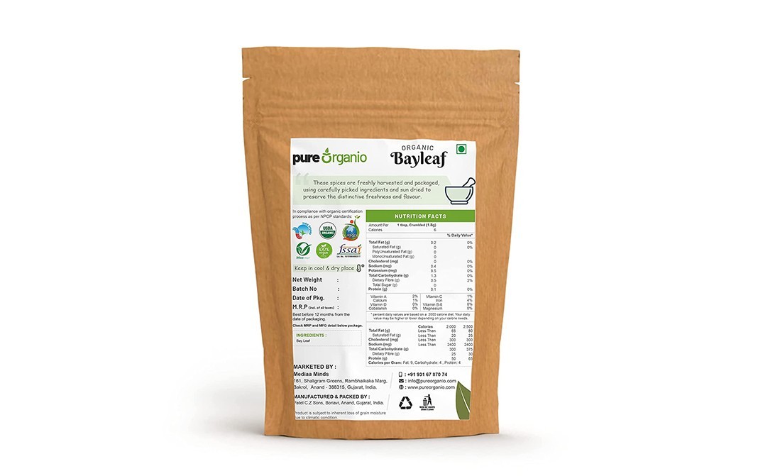 Pure Organio Organic Bayleaf    Pack  100 grams
